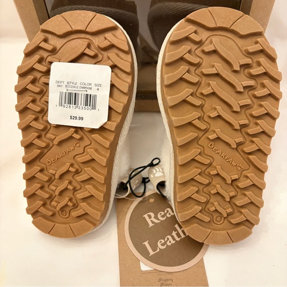 Bearpaw Baby Size 4 (9-12 mo) Champagne Leather Slipper White Faux Fur Flats - Picture 4 of 5